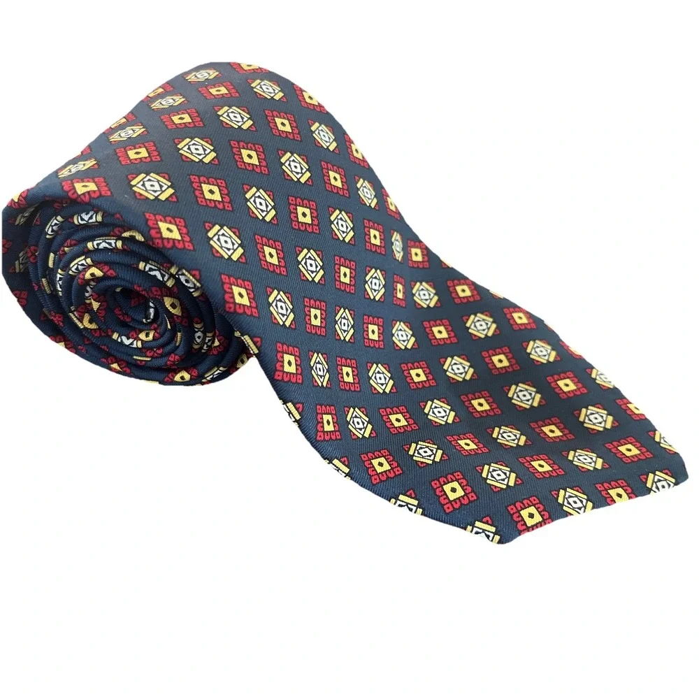 Brooks Brothers Makers 100% Silk USA Made Neck Tie Dark Blue‎ Geometric 55.5